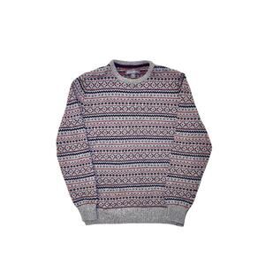 Preppy Eddie Bauer Sweater Men's L Gray Wool Blend Nordic Fair Isle Crew Neck